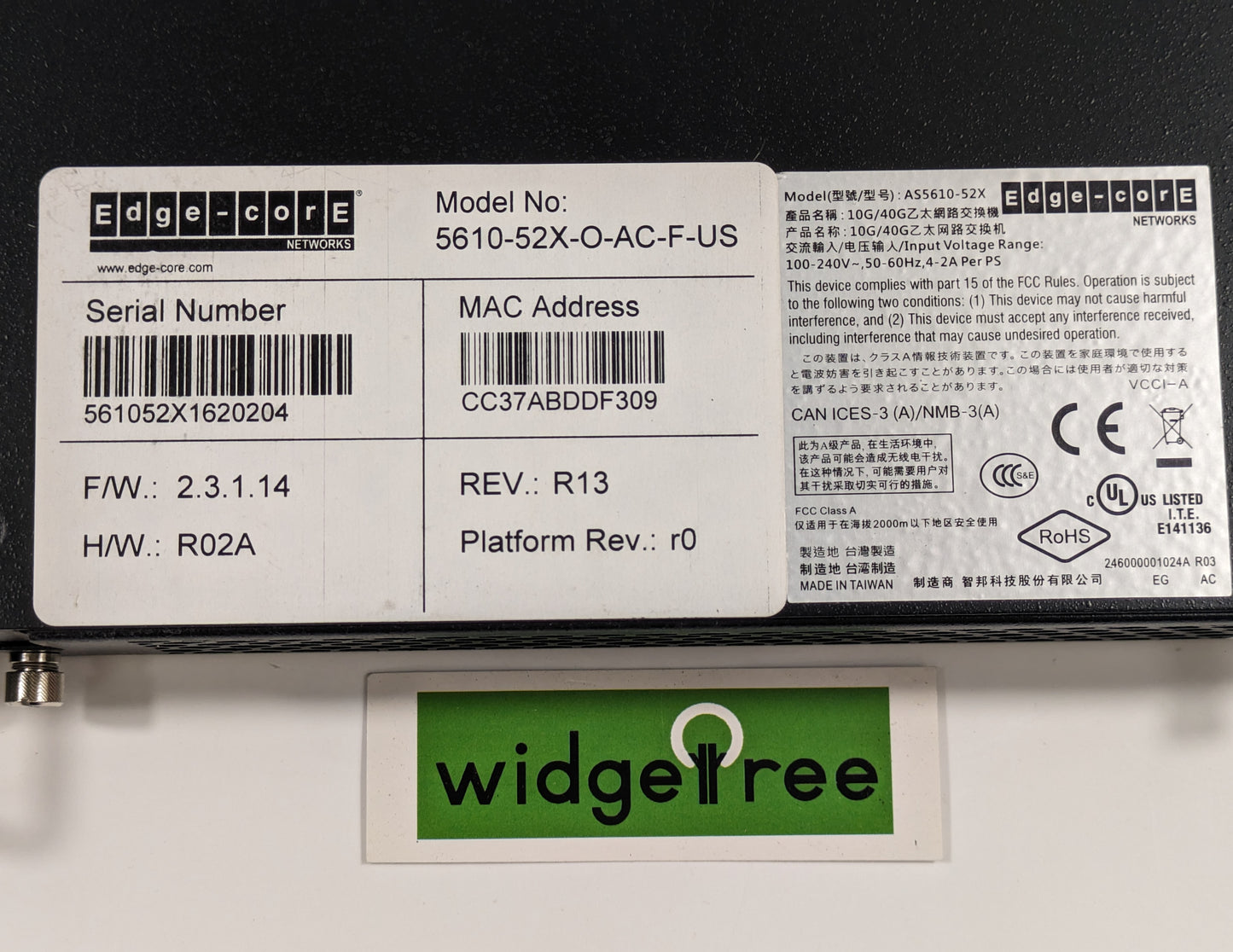 Edgecore 48x Managed Gigabit PoE Ethernet Switch - 5610-52X-O-AC-F-US / Used