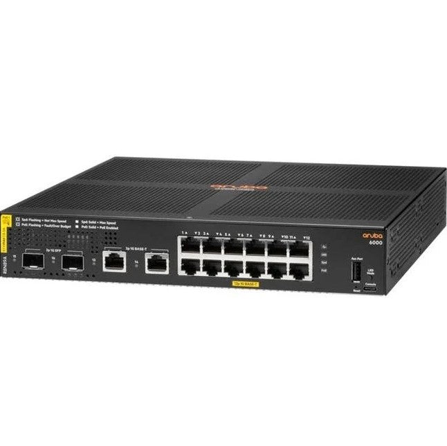 HPE Aruba 6000 12-Port PoE 2G/2SFP 139W Ethernet Switch - R8N89A Used