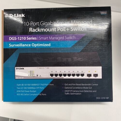 D-Link (DGS-1210-10P) 10-Ports Gigabit Smart Managed Rackmount PoE+ Switch